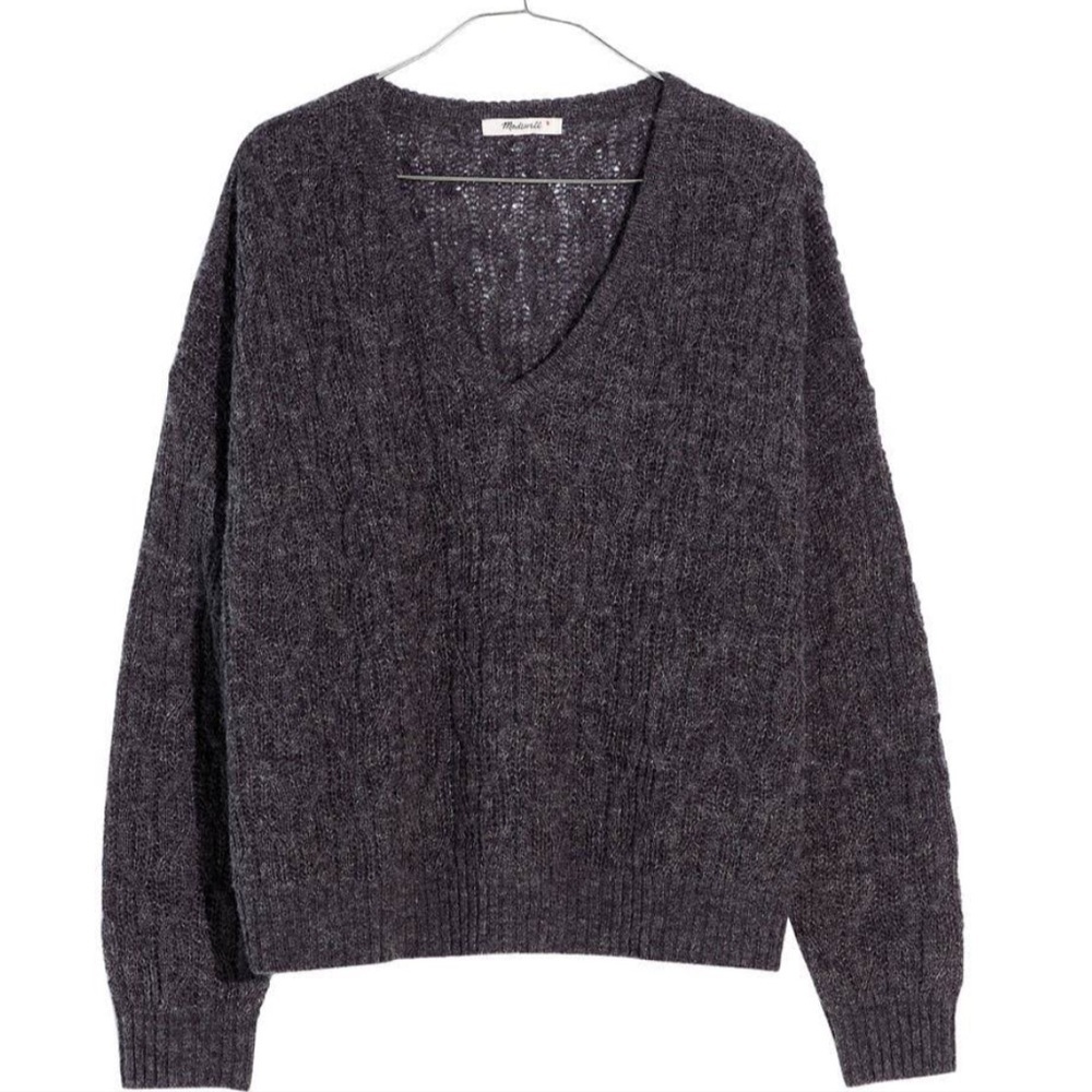 Madewell alna vneck sweater heather carbon grey